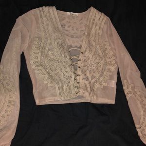 tan sheer long sleeve top